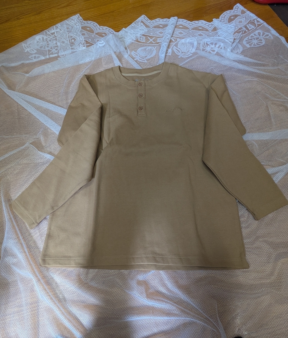 Eddie Bauer Camel Crewneck Henley Sweater